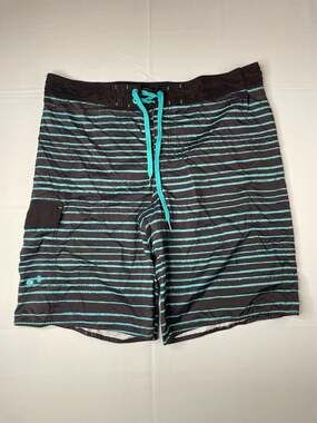 Tony Hawk Men's Black Blue Striped Board Shorts Swim Trunks Size L